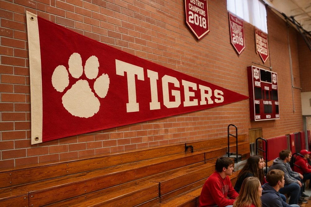 Custom jumbo felt pennant screen-printed with a team logo