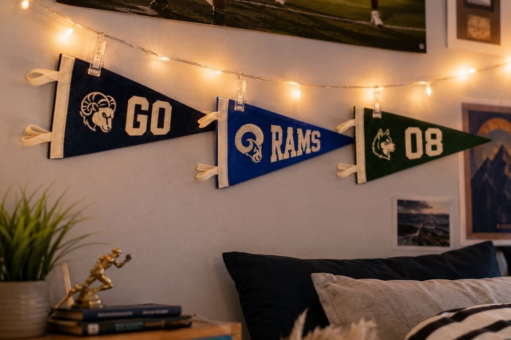 Custom mini felt pennants screen-printed with a team logo