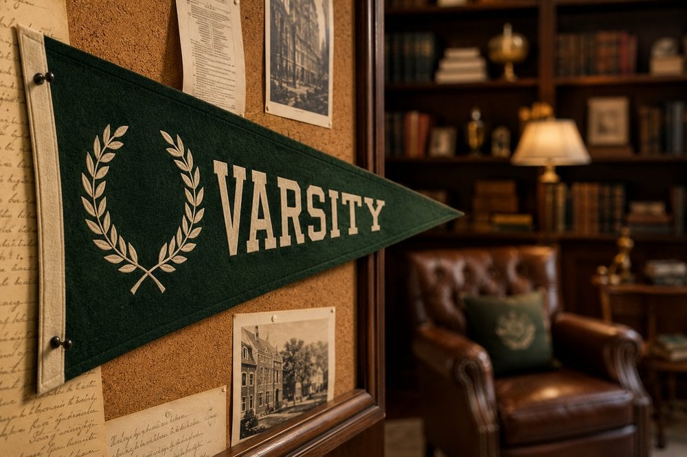 Custom swallowtail felt pennant screen-printed with a team logo